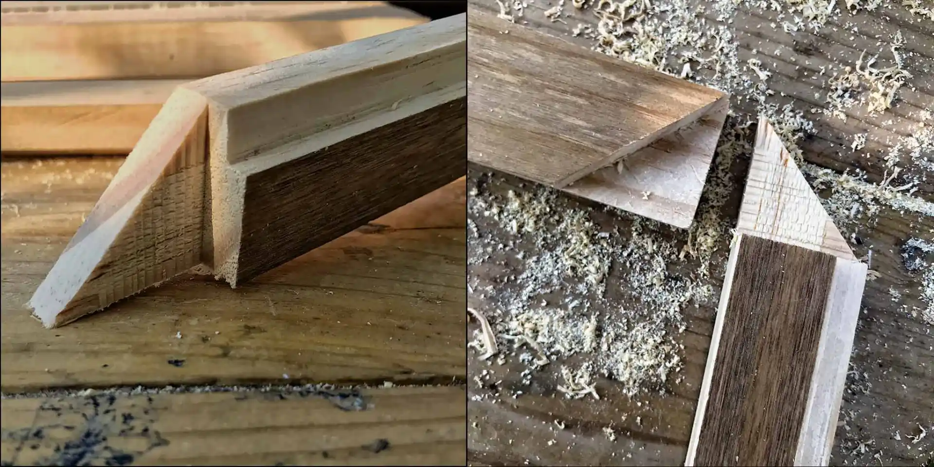 Close-up views of the half-lap mitred door frame joints.