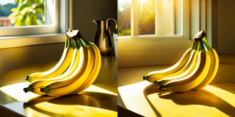 Two images of bananas from different prompts