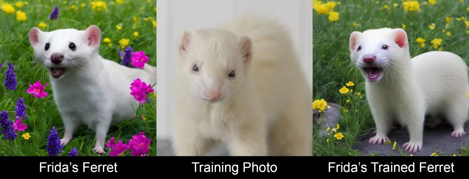 Showing difference in Frida's ferret drawing skills pre and post training.