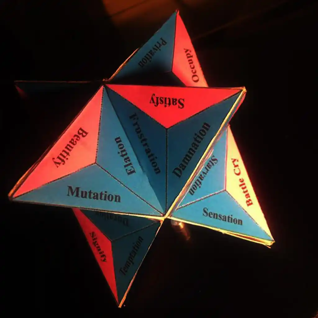 3D tetrahedral-star printed with couplets on the edges.